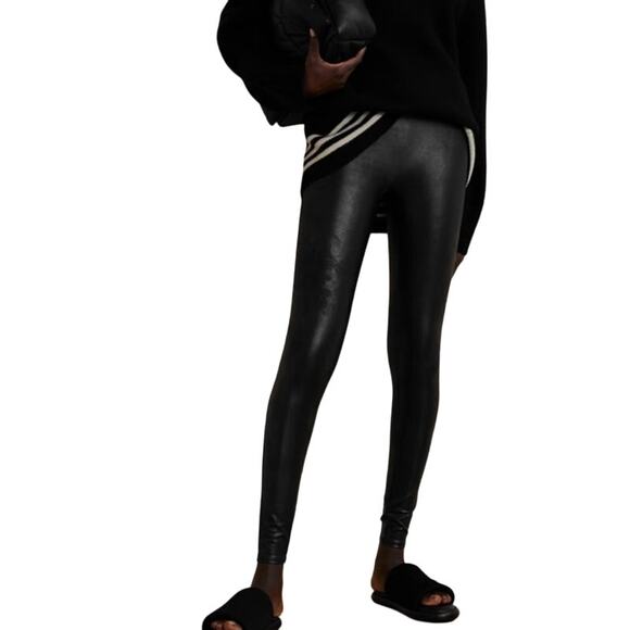 Spanx Women's Black Faux Leather Shaping Leggings Size MP Edgy Fall Winter Style - Picture 1 of 9